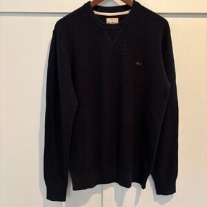 AUBIN Mens Sweater Medium Waffle Knit Organic Cotton Crewneck Navy Blue Fox